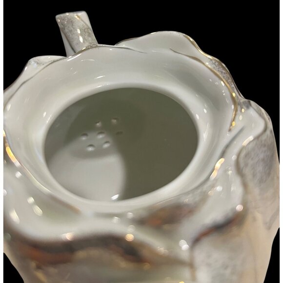 Vintage Bombay Company Ethereal Rose Porcelain Tea Pot Sugar Dish Speckled Metal - Picture 10 of 16